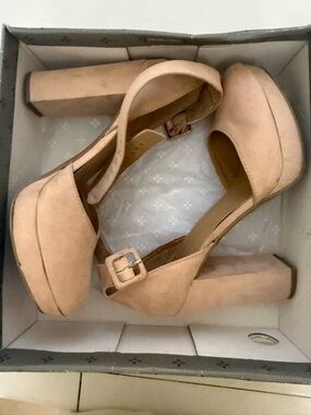 Sun + Stone Blush Platform Block Heel Sandals with Ankle Strap